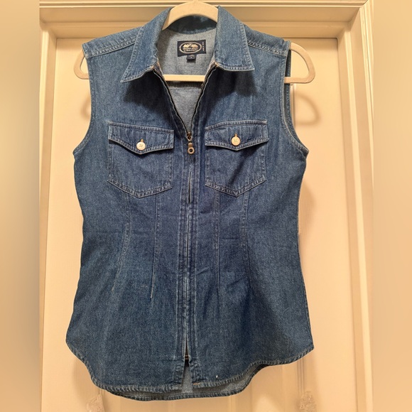 British Khaki Jackets & Blazers - EUC British Khaki Denim Sleeveless Vest Size 4
